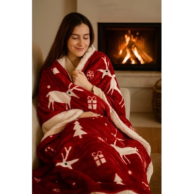 INTERMEDIC SK Mikroplyšová deka s barančekom Christmas Red 150x200