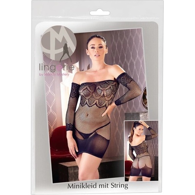 Mandy Mystery - Fishnet Bib Dress with Cardigan and Thong (Black)
