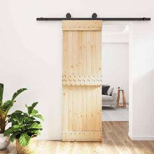 vidaXL Преплъзваща се врата 70 x 210 cm Естествено и черно (3444986)