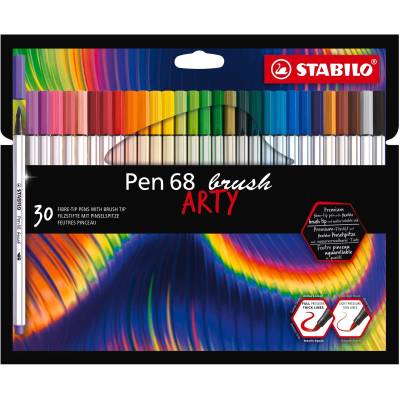 STABILO Pen 68 brush ARTY флумастер Асортирани цветове 30 броя (4006381578219) (4006381578219)