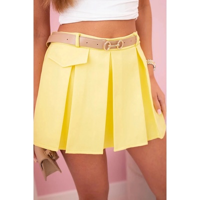 Kesi dámské sukňové šortky se sklady a páskem žlutá