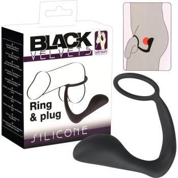 Black Velvets Black Velvet - анален плъг с пенис ринг (черен)