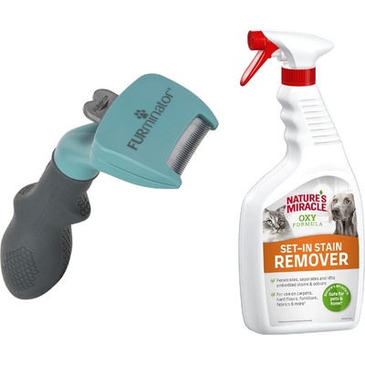 FURminator DeShedding Tool Malá dlouhosrstá kočka + odstraňovač skvrn a zápachu 709 ml