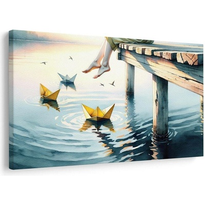 Obraz papírové lodičky na vodě - 90x60