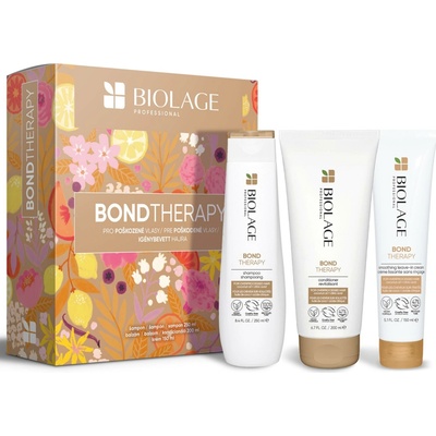 Biolage Bond Therapy šampón Bond Therapy 250 ml + kondicionér Bond Therapy 200 ml + vyhladzujúci bezoplachový krém Bond Therapy Smoothing Leave-In Cream 150 ml