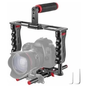 NEEWER Cage Camera Cage Made of Aluminum Alloy with Top Handle, Two Handles 15mm Rods, Video Stabilizer Compatible with Canon Sony Fujifilm Nikon DSLR Camera and Camcorder (Black + Red) - CG-MF