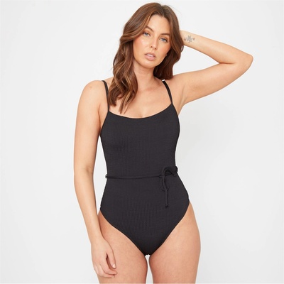 Be You Бански костюм Be You Textured Belted Swimsuit - Black