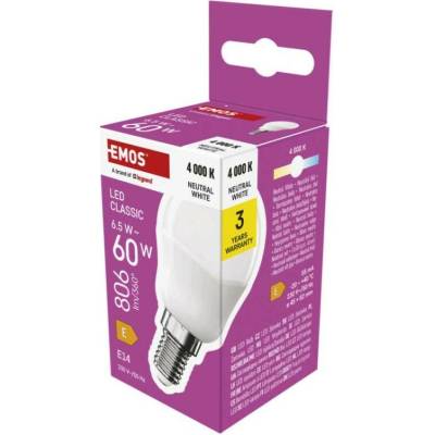 Emos LED žiarovka Classic Mini Globe E14 6,5 W 60 W 806 lm Neutrálna biela ZQ1E43
