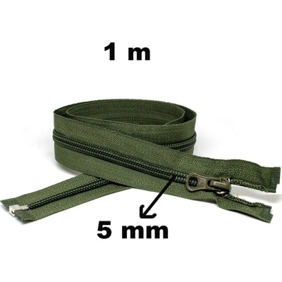 Zip spirálový Dělitelný Khaki 5 mm délka 100 cm