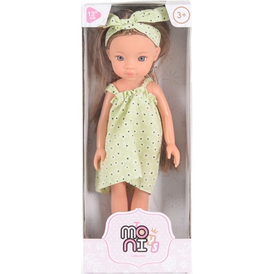 Moni Кукла Moni Toys - Със зелена рокля на цветя и паднелка, 33 cm (111802)