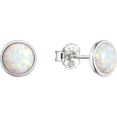 Evolution Group strieborné náušnice kôstky so syntetickým opálom biele 11464.1 white