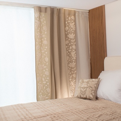 Takoy Bavlnený záves 125x240 s výšivkou vtáčia záhrada BOHO COLLECTION-HT-01061 | 125 x 240 cm