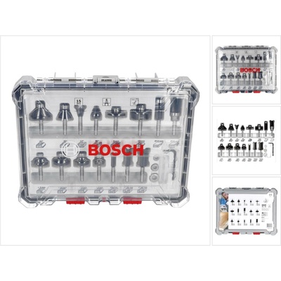 Bosch sada stopkových fréz 15 ks, stopka 6 mm 2607017471