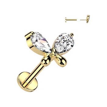 Šperky4U zlacená labreta PUSH IN piercing do brady LB047-GD