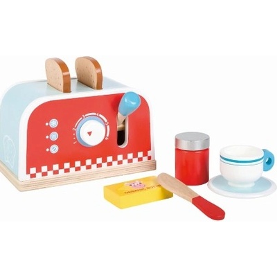 Lelin toys - Детски дървен тостер с комплект за закуска