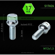 Šroub na kola M12x1,5x26 koule R12, klíč 17