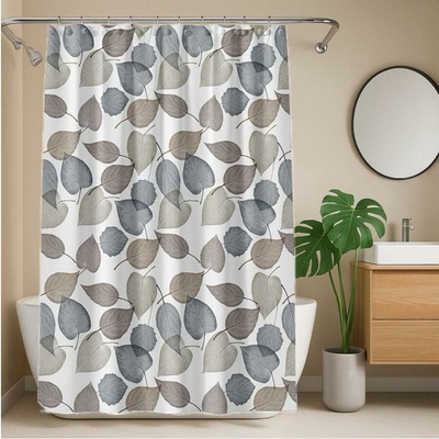 Kúpeľňový záves PVC ZPE3, rozmer 180x180cm, listy sivo-hnedé, IMPOL TRADE