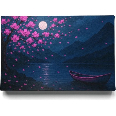 KRAFTHOUSE.EU Moonlit Sakura Lake – obraz na plátno Premium Canvas | 100% bavlna | Různé rozměry Velikost: 40 x 30 cm