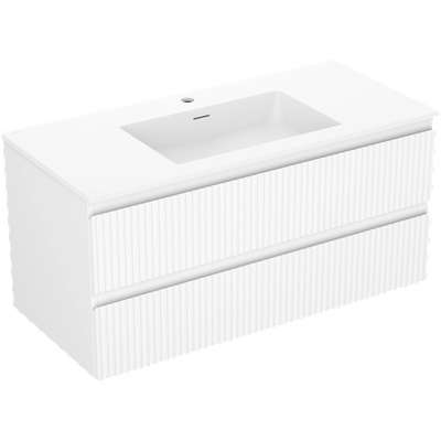 Rivel шкафче за баня 100 см с мивка Otis, 2 чекмеджета, оребрено, бяло мат (91A20-10047-2-BFF01-W18M01)