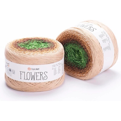 Yarn Art příze Flowers 308 světle zelená, zelená, hnědá