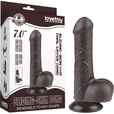 Lovetoy - дилдо с тестиси - двуслоен, подвижна кожа, 18, 3см, кафяв