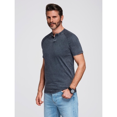 Ombre Clothing Мъжка тениска с ефект на пране и бутони при деколтето - тъмно синя V2 OM-TSWT-0150 Ombre Clothing Ombre Clothing | Sin | МЪЖЕ | S