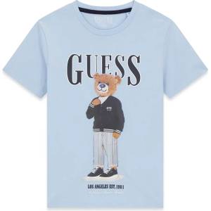 GUESS Светло синя тениска за момче с цветно мече и тъмносин надпис Guess