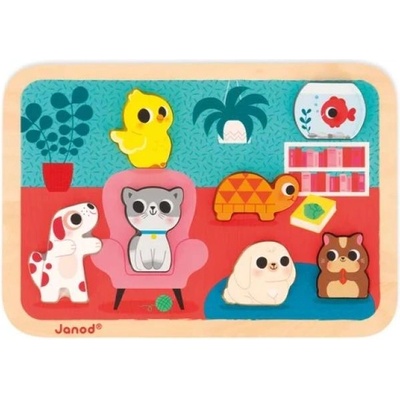 Janod Дървен пъзел за най-малките Домашни любимци Chunky