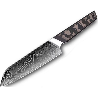 IZMAEL Damaškový kuchynský nôž Takeno Santoku/Čierna/Sivá 17.5 cm