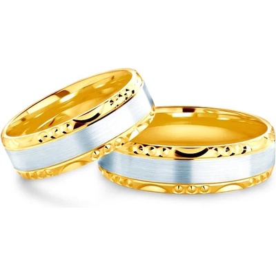 SAVICKI Сватбени халки: двуцветно злато, полукръгъл профил. 6 мм