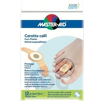 MASTER AID FOOT Care Náplasti na kurie oká a zrohovatenú kožu 71 x 22 mm 12 ks