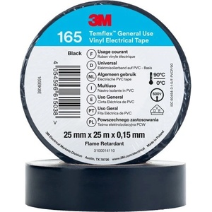 3M Temflex 165 електроизолационна лента, 25 mm x 25 m, черна (7100184820)