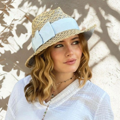 Krumlovanka Letní dámský luxusní klobouk Handcrafted Co-13748 světle modrý