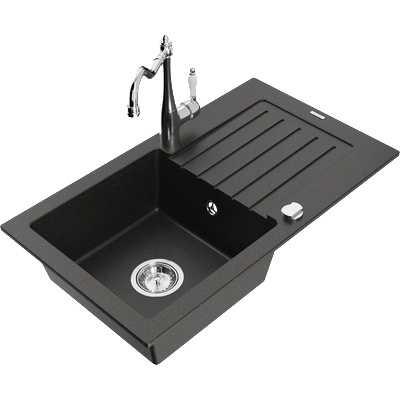 Mexen Pablo гранитна мивка с 1 отделение с отцеждане и кухненски смесител (6510-75-670700-00)