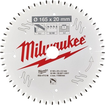 Milwaukee Kotouč pro okružní pilu CSB P Alu 165 x 20 x 1,6 x 52 ATB 4932479087