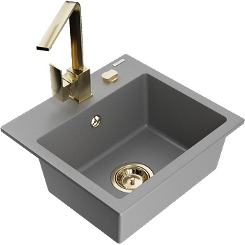 Mexen Milo гранитна мивка с 1 отделение с кухненски смесител Rita, сив - 6505-71-670300-50 (6505-71-670300-50)