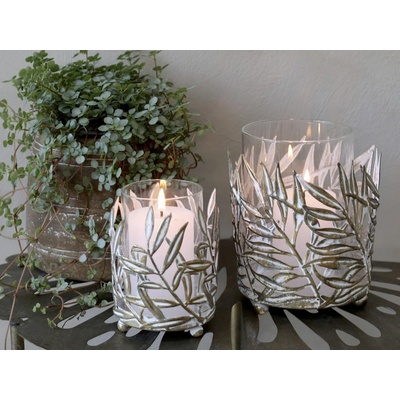 Bronzový antik kovový svícen Vire Leaves - Ø 8*11 cm - Chic Antique