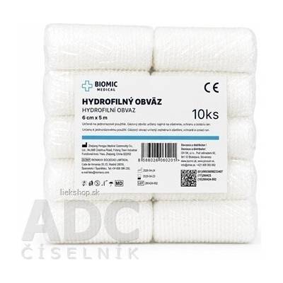 BIOMIC Obväz hydrofilný 6 cm x 5 m nesterilný 10 ks