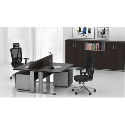 NABYTEK-DESIGNOVY.CZ - ZEP 2.6 07 Sestava kancelářského nábytku Komfort 2.6 kaštan/šedá – Sleviste.cz