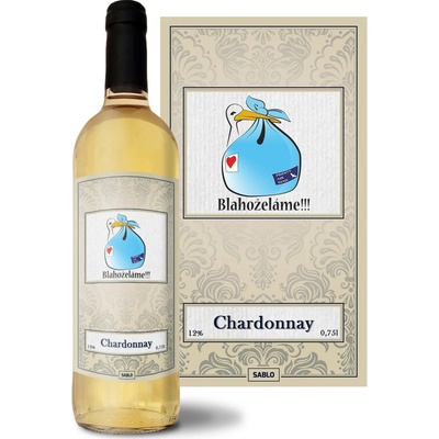 Sablio Blahoželáme!!! 2 Chardonnay biele suché víno 12 % 0,75 l (čistá fľaša)