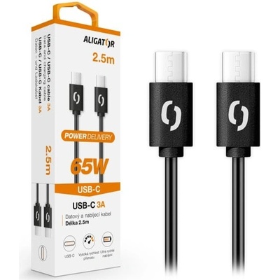 Aligator DATKP58 POWER 65W, USB-C/USB-C 3A, 2,5m, černý