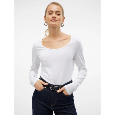 Vero Moda Тениска Vero Moda Women's Maxi U-Neck Long-Sleeve T-Shirt - Bright White