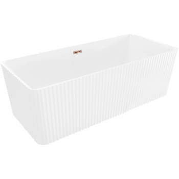 Mexen Nila свободностояща оребрена вана 170 x 75 см, бяла, преливник розово злато - 52841708000-60 (52841708000-60)