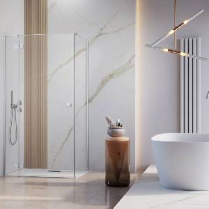 Radaway Правоъгълна душ кабина с люлееща се врата Radaway Essenza KDJ 100x80 см хром-прозрачна лява (1385040-01-01L+1384051-01-01)