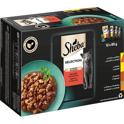 Sheba Sauce Collection hovädzie, kuracie, jahňacie, morčacie 144 x 85 g
