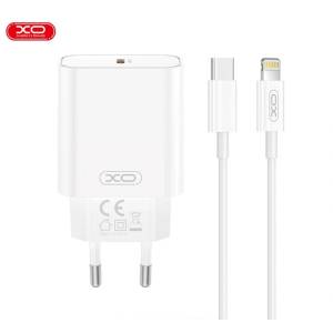 XO Бързо зарядно 20W за Apple iPhone XO CE32 , 220V, 1xUSB-C, 3A, С кабел USB-C към Lightning, Бяло (XOCE32)