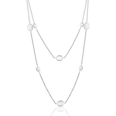 JwL Luxury Pearls Dlhý perlový náhrdelník s hexagon kryštálmi JL0600