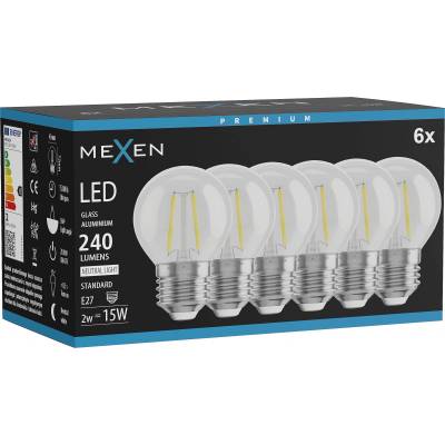Mexen Vintis 6x LED крушка с нажежаема жичка E27, G45, 2W, Неутрална - 4000K, 240 lm, (L156-E27-0240-00x06)