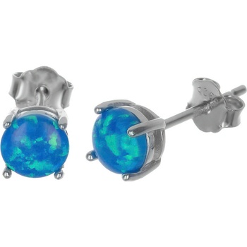 Argento Strieborné náušnice - modrý okrúhly syntetický opál 67099