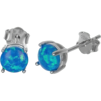 Argento Strieborné náušnice - modrý okrúhly syntetický opál 67099